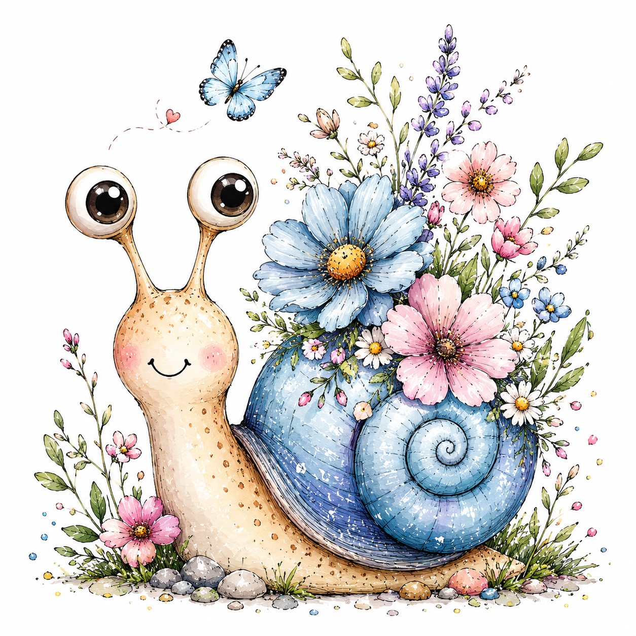 Loxene Cute Blue Snail Floral Clipart PNG