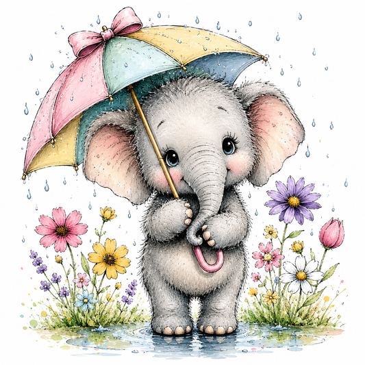 Loxene Whimsical Elephant with Umbrella PNG